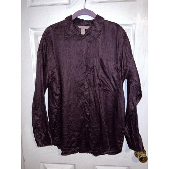 H&M Women’s 100% Linen Relaxed Fit Long Sleeve Button Shirt Sz S - Picture 1 of 9